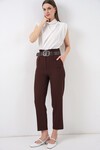 6556 Kemerli Kumaş Pantolon - Kahverengi