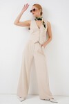 6709 Kadın Yelek Pantolon İkili Takım - Krem