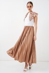 8009 Deri Görünümlü Piliseli Etek - Camel