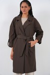 9104 Kruvaze Yaka Astarlı Trençkot - A.Kahve