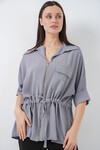 Fermuarlı Kadın Gömlek 0721 - Gri