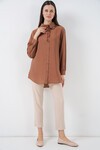 Fırfırlı Uzun Gömlek Tunik 5952 - Sütlü Kahve