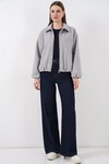 Kadın Büzgülü Oversize Kaşe Ceket 0728 - A.Gri