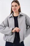 Kadın Büzgülü Oversize Kaşe Ceket 0728 - A.Gri
