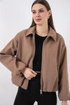 Kadın Büzgülü Oversize Kaşe Ceket 0728 - Bisküvi