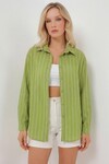Kadın Çizgili Oversize Gömlek 20293 - E.Yeşil