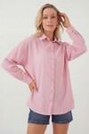 Kadın Çizgili Oversize Gömlek 20293 - Pembe