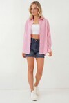 Kadın Çizgili Oversize Gömlek 20293 - Pembe