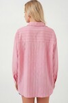 Kadın Çizgili Oversize Gömlek 20293 - Pembe
