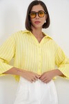 Kadın Çizgili Oversize Kısa Gömlek 20326 - Sarı