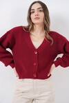 Kadın Crop Triko Hırka 15955 - Bordo