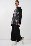 Kadın Desenli Oversize Tunik Pantolon İkili Takım 55462 - Siyah