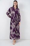 Kadın Desenli Uzun Tesettür Elbise 2585 - Mor