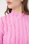Kadın Dokulu Esnek Örme Bluz 975 - Pembe