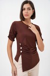 Kadın Düğme Detaylı Sandy Bluz 992 - Kahverengi