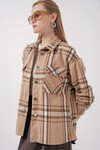 Kadın Ekose Desen Oversize Oduncu Gömlek 3854 - A.Bej