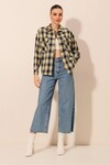 Kadın Ekose Desen Oversize Oduncu Gömlek 3854 - A.Yeşil
