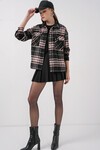 Kadın Ekose Desen Oversize Oduncu Gömlek 3854 - C.Siyah
