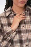 Kadın Ekose Desen Oversize Oduncu Gömlek 3854 - E. Kahve