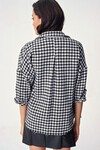 Kadın Ekose Desen Oversize Oduncu Gömlek 3854 - Siyah - Beyaz