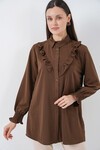Kadın Fırfırlı Uzun Gömlek Tunik 5986 - Kahverengi