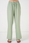 Kadın Geniş Paça Keten Pantolon 6735 - E.Yeşil