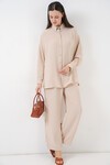 Kadın Gömlek Pantolon İkili Takım 30063 - Krem