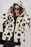 Kadın Kapüşonlu Peluş Ceket 5236 - Ekru