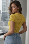 Kadın Kısa Dantel Bluz 987 - Sarı