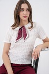 Kadın Kısa Kol Fularlı Örme Bluz 981 - Beyaz