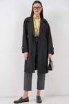 Kadın Kruvaze Yaka Trençkot 5987 - Siyah
