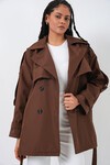 Kadın Kuşaklı Kısa Trençkot 5974 - Kahverengi