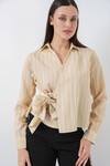 Kadın Önü Bağlamalı Çizgili Gömlek 20362 - Bej