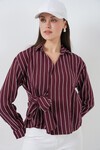 Kadın Önü Bağlamalı Çizgili Gömlek 20362 - Bordo