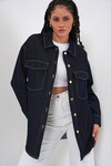 Kadın Oversize Çift Cepli Kot Gömlek 20364 - Koyu Mavi