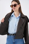 Kadın Oversize Deri Mont Ceket 1047 - Kahverengi