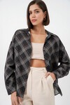 Kadın Oversize Desenli Gömlek 20372 - Siyah