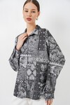 Kadın Oversize Desenli Saten Gömlek 20365 - Antrasit
