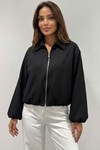 Kadın Oversize Fermuarlı Ceket 0735 - Siyah