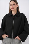 Kadın Oversize Fermuarlı Ceket 0735 - Siyah