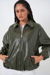 Kadın Oversize Suni Deri Ceket 1049 - Haki