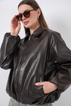 Kadın Oversize Suni Deri Ceket 1049 - Kahverengi