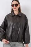 Kadın Oversize Suni Deri Ceket 1049 - Kahverengi