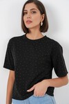 Kadın Taş Detaylı Tişört 990 - Siyah