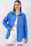 Kadın Tek Cepli Oversize Müslin Gömlek 20353 - Mavi