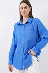 Kadın Tek Cepli Oversize Müslin Gömlek 20353 - Mavi