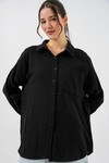 Kadın Tek Cepli Oversize Müslin Gömlek 20353 - Siyah