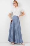 Kadın Uzun Kırışık Etek 8042 - İndigo