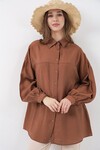 Kadın Uzun Oversize Gömlek 5965 - Sütlü Kahve