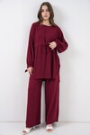 Kadın Uzun Tunik Pantolon İkili Takım 6719 - Bordo